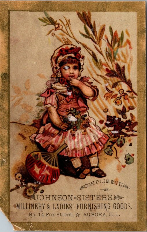 Aurora Illinois ILL - JOHNSON & SISTERS - LADIES FURNISHING Victorian Trade Card 