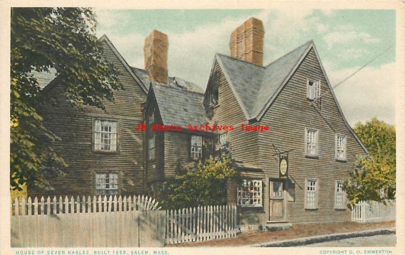 7 Postcards, Salem, Massachusetts, Marine Hall, School, Seven Gables,Witch House