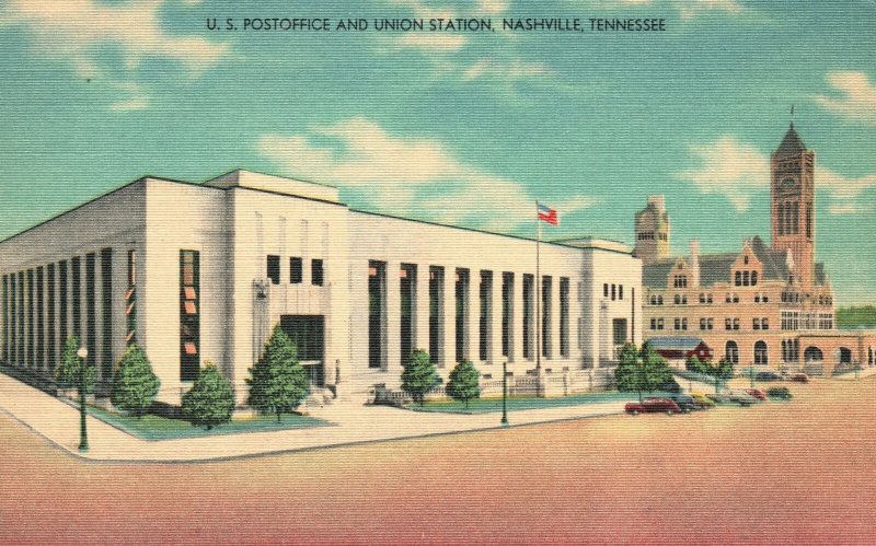 Vintage Postcard 1930's US Post Office And Union Station Nashville Tennessee TN
