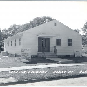 c1950s Albia, IA RPPC Open Bible Church Rev F.L Stufflebeam Minister PC Vtg A110