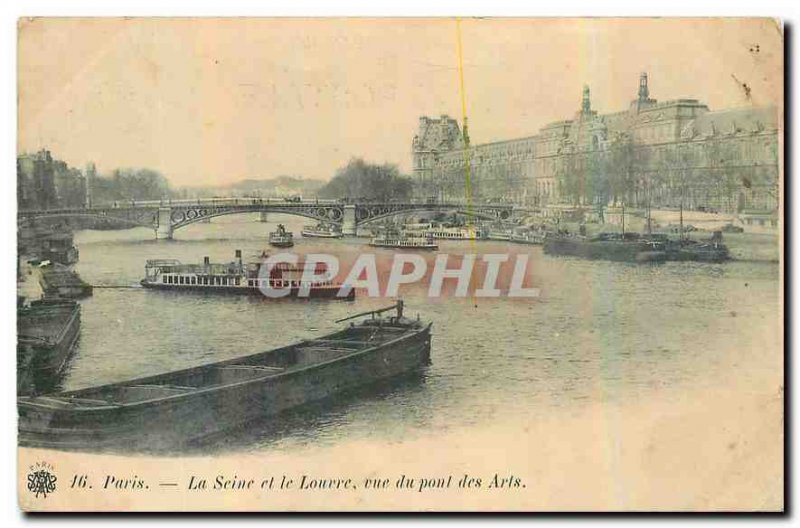 Old Postcard Paris The Seine and the Louvre view of the Pont des Arts