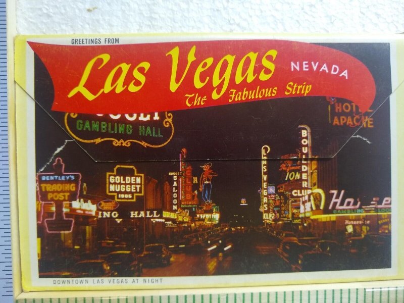 Postcard Folder Downtown Las Vegas At Night, Greetings From Las Vegas, Nevada