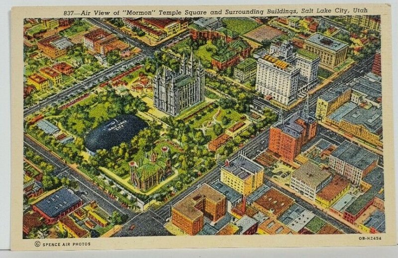 Utah Air View of Mormon Temple Square Postcard M18