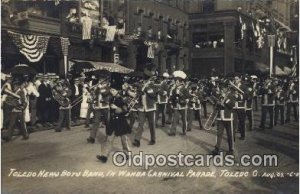 Toledo News Boys Band, Wamba Carnival, 1909 Toledo Parade Unused light yellow...