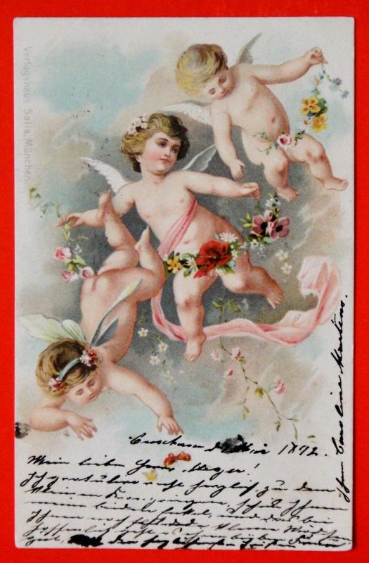 140234 ANGELS Vintage postcard Stamp GERMANY Altona - Cuxhaven Posted in 1892