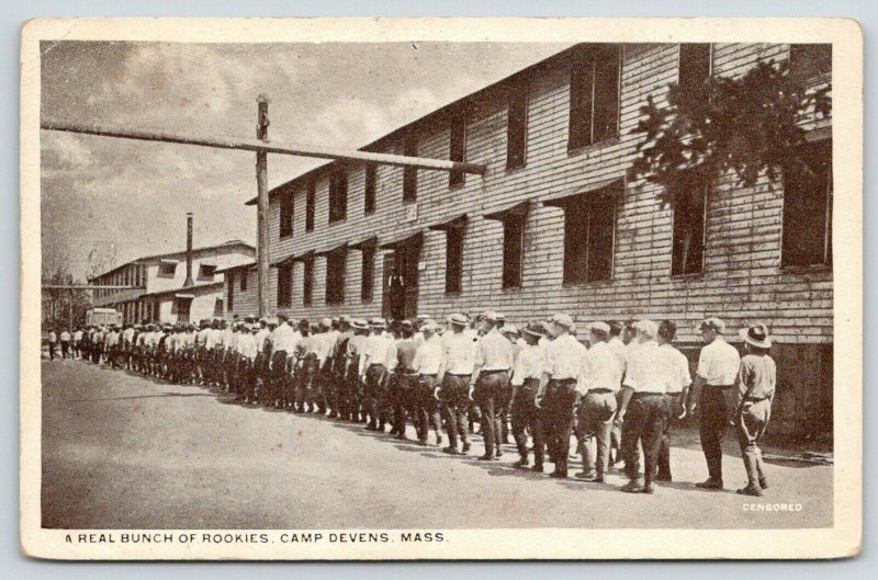 Camp Devens Massachusetts~Bunch of Rookies~Cadets Lined up Outside Barracks~'20s 