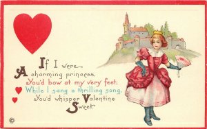 Embossed Valentine Postcard Stecher 89-B If I Were a Charming Princess w/ Fan
