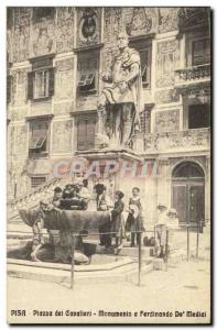 Old Postcard Pisa Piazza del Cavaliert Monumento a Ferdinando de Medici Children