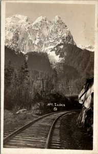 Washington RPPC View of Mt Index from Railroad c1930 Real Photo Postcard W4