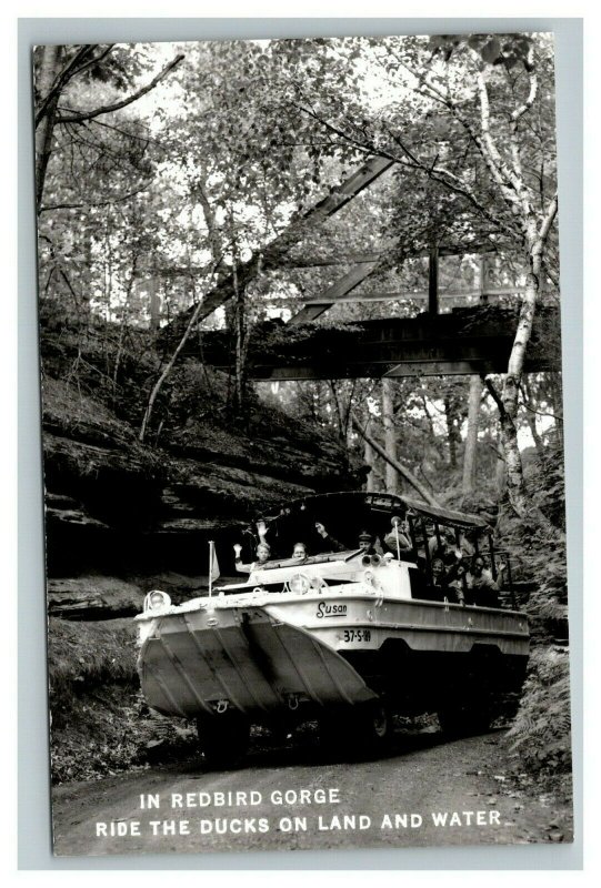 Vintage 1950's RPPC Postcard Duck Boat in Red Bird Gorge Wisconsin Dells WI
