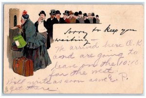 1906 Fat Woman Big But Buying Train Ticket Mens Keep Waiting Tuck's Postcard