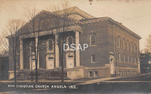 Indiana IN Postcard Real Photo RPPC c1910 ANGOLA New Christian Church Building