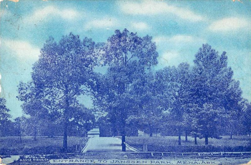 Mena Arkansas birds eye view Janssen Park entrance antique pc BB67