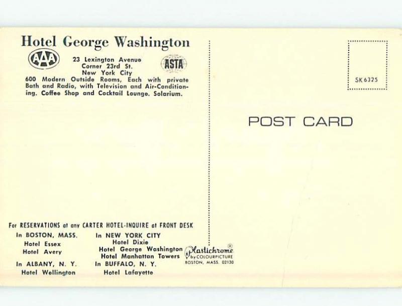 Bent - 1950's GEORGE WASHINGTON HOTEL Manhattan New York NY Q6119