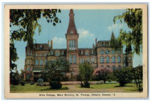 1940 Alma College Main Building St. Thomas Ontario Canada Vintage Postcard