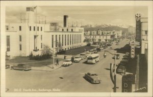 Anchorage AK Fourth Ave Bus Cars Robinson Real Photo Postcard