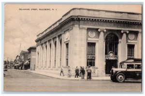 c1940's Delaware Street Paulsboro New Jersey NJ Bus Building Clock Postcard