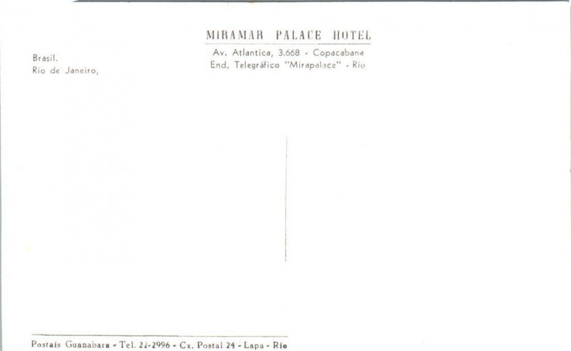 Postcard - Miramar Palace Hotel - Rio de Janeiro, Brazil 