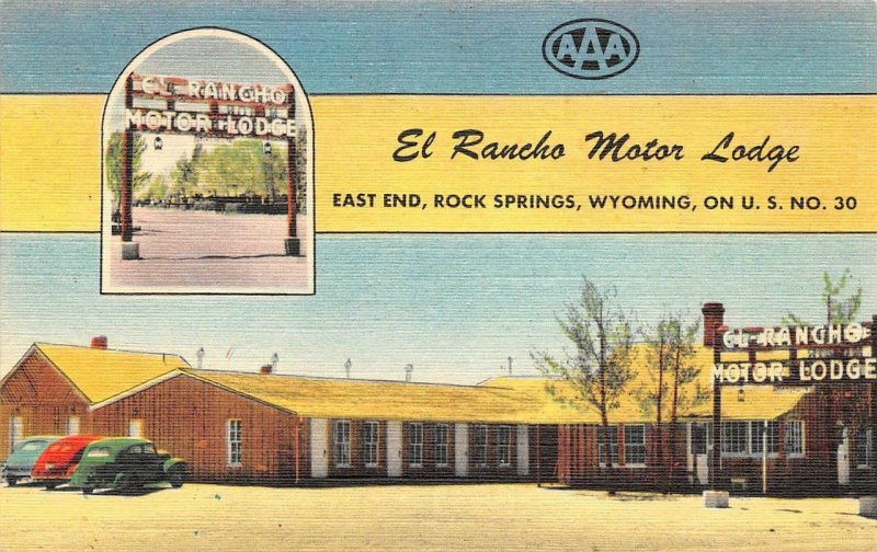 Rock Springs, Wyoming EL RANCHO MOTOR LODGE Roadside Lincoln Hwy Postcard c1940s