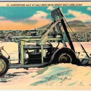 c1940s Great Salt Lake, UT Harvesting Salt Auto Arweco Equipment Linen PC A292