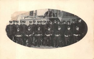 RPPC USS FLORIDA MILITARY SHIP GROUP OF OFFICERS REAL PHOTO POSTCARD (c. 1919)!!