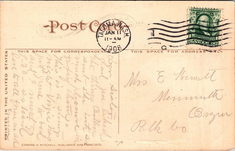 Oldest Church Tower American Tacoma Washington WA Antique Postcard PM Cancel WOB 