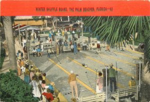 Postcard Florida Palm Beaches Winter Shuffle Board FEC News Kropp linen 23-3162