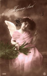 Merry Christmas Victorian Style Pretty Girl with Wings Vintage RPPC C368