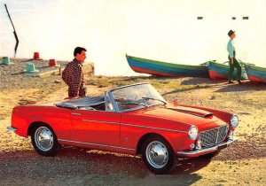 Red Fiat Osca 1600 Cabriolet 1964 Beach Classic Car Repro 4x6 Chrome Postcard