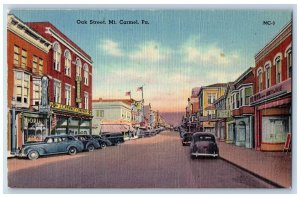 Mt. Carmel Pennsylvania PA Postcard Oak Street Business Section c1940s Vintage