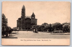 San Antonio Texas~Main Plaza Delivery Wagons~County Court House~c1905 B&W
