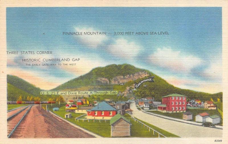 PINNACLE MOUNTAIN-Three States Corner    Cumberland Gap     c1940's Postcard