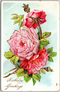 1912 Roses Bouquet Flowers Birthday Greetings And Wishes Card Posted Postcard