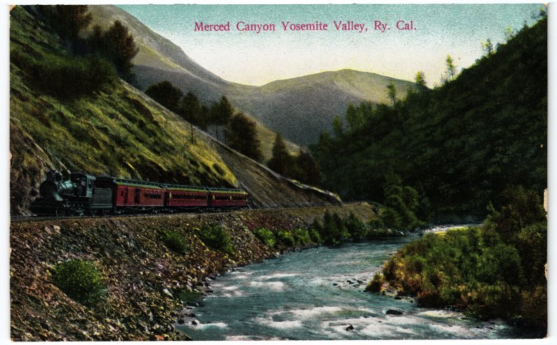 13744 Passenger Train in Merced River Canyon, Yosemite Valley Railway