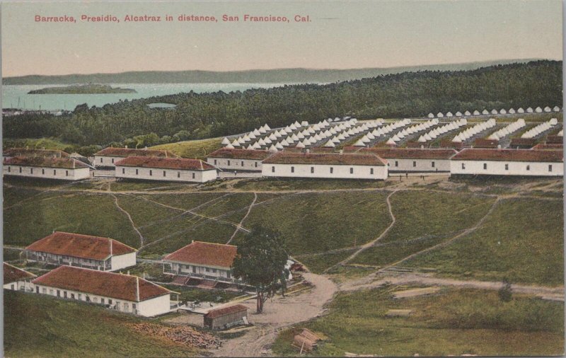 Postcard Military Barracks Presidio Alcatraz in Distance San Francisco CA