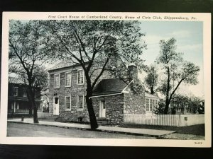 Vintage Postcard 1937 First Courthouse Cumberland County Shippensburg PA