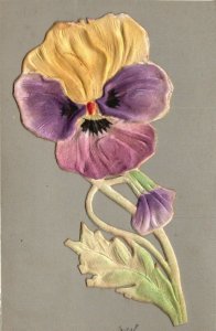 Vintage Postcard 1910's Colorful Flower Purple Yellow Stemmed