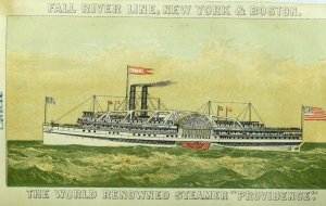 1870's Fall River Line, NY & Boston Steamer Providence w/ Deck Plan Card P108