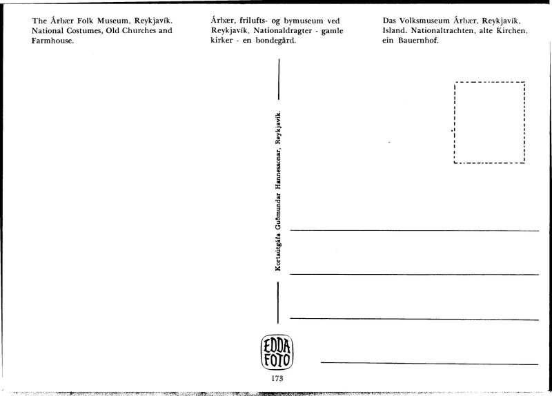 Postcard Iceland Reykjavik Kvedjur fra  �rb�jarsafninu Greetings   folk Museum