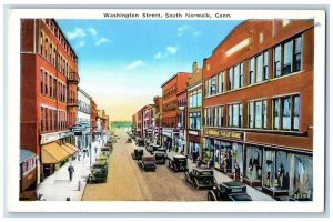 Norwalk Connecticut Postcard Washington Street South Building Classic Cars c1940