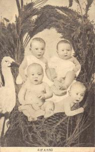 4 of a Kind Babies with Stork Antique Postcard J80306
