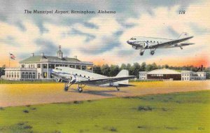 Birmingham Municipal Airport Planes Alabama 1940s linen postcard