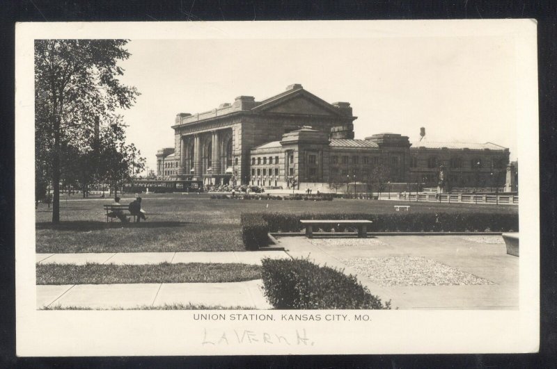 RPPC KANSAS CITY MISSOURI UNION RAILROAD STATION REAL PHOTO POSTCARD