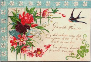 Beautiful Flowers and a Bird Embossed Vintage Postcard C213