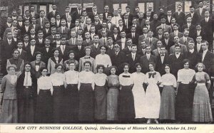 c.'12,Missouri Students,Gem City Business College, Msg,Quincy, IL, Old Post Card