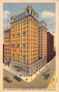 Southern Hotel Baltimore Maryland linen postcard