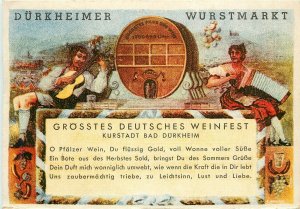 Vintage Advertising Postcard; Bad Dürkheimer Wurstmarkt Germany Musicians & Wine