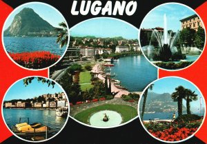 Postcard Mountain Fountain Beach View Tourist Attraction Lugano Switzerland