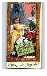 Vintage 1890's Victorian Trade Card Toblerone Swiss Chocolate - Cute Girl & Doll