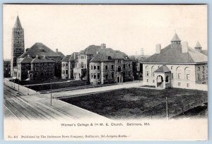 Pre-1907 WOMAN'S COLLEGE & 1st M E CHURCH BALTIMORE MD NEWS CO POSTCARD